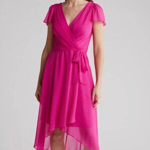 NWOT DKNY Layered Flutter-Sleeve Tie-Waist Dress - 16